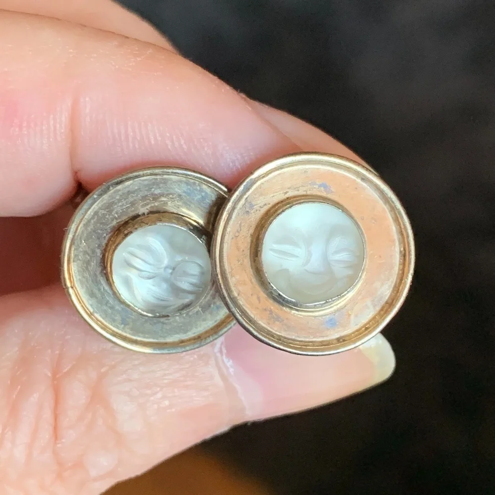Vintage Sterling Cufflinks Moonstone Rock Crystal